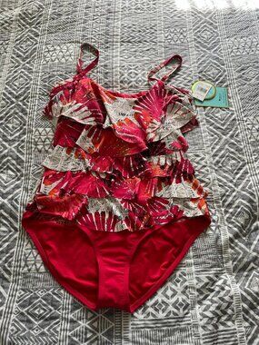 Women's It Figures Bathing Suit - Size 16 Red, Ruffles NWT